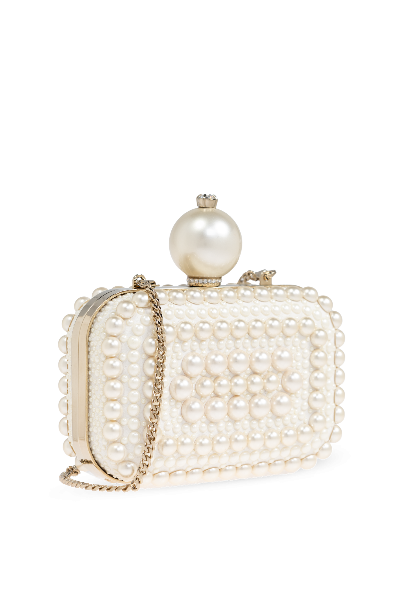 ★JIMMY CHOO★ MICRO CLOUD PEARL RHJ White Suede Clutch Bag with All-Over Pearl Embellishment